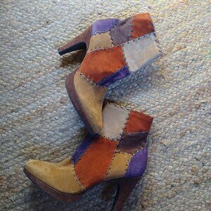 GIANNI BINI *PATCHWORK WEDGE HEELED ANKLE BOOTS